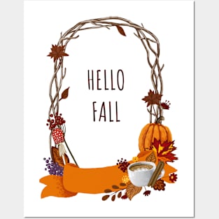 Hello Fall Wreath Digital Painting Illustration Posters and Art